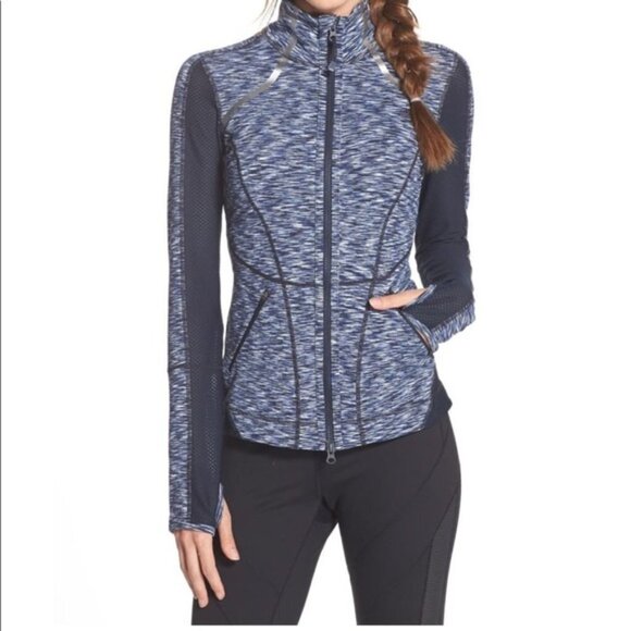 Zella Jackets & Blazers - Zella Women Navy Blue Heather Zip Up Fitted Workout Thumbhole Jacket Size Medium
